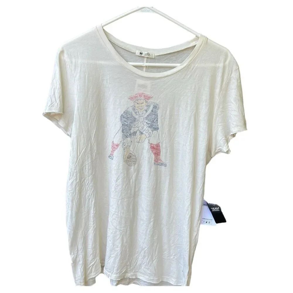 NFL Team Apparel woman’s size L Patriot’s old faded mineral washed logo tee.